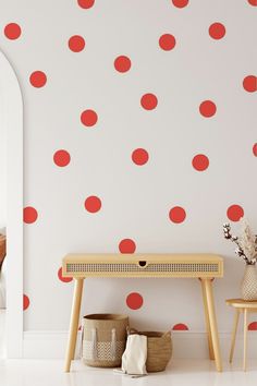 Image of red dots wallpaper Polka Dot Wallpaper Accent Wall, Burgundy Polka Dot Wallpaper, Dot Wallpaper Bedroom, Polka Dot Walls, Quality Wallpaper, Dots Wallpaper, Types Of Rooms, Child Photography, Wallpaper Online