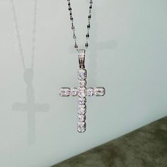 Vintage Silver Crystal Cross Necklace Diamond White Cubic Zirconia Cross Pendant Necklace, Diamond White Cross Pendant Necklace In Cubic Zirconia, Diamond White Cubic Zirconia Crucifix Necklace, Crystal Cross Pendant Clavicle Necklace, Cross Necklace With Cubic Zirconia And Diamond Accents, Elegant Cubic Zirconia Cross Pendant Necklace, Crystal Cross Necklace With Diamond Accents, White Crystal Cross Necklaces, Cross-shaped Diamond Jewelry With Rhinestones