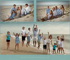 a group of people standing on top of a sandy beach next to the ocean with their arms in the air