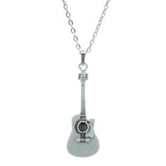 This stunning Acoustic Classical Guitar Silver Necklace is the perfect accessory for music lovers. Whether you're a man or a woman, this elegant necklace is sure to add a touch of sophistication to any outfit. With personalizable options and available in different chain models, this antique silver plated necklace is a unique piece that is both stylish and versatile. Add some musical flair to your look with this beautiful guitar necklace. Personalized Acoustic Classical Guitar Silver Necklace for Adjustable Silver Jewelry For Concert, Adjustable Silver Jewelry For Concerts, Silver Music-themed Metal Necklace, Nickel-free Music-themed Jewelry For Concerts, Nickel-free Silver Jewelry For Concerts, Adjustable Music-themed Jewelry For Concerts, Nickel-free Silver Music-themed Necklaces, Silver Metal Necklace For Concert, Adjustable Chain Metal Necklace For Concerts