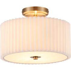 a light fixture with pleated shades on the ceiling