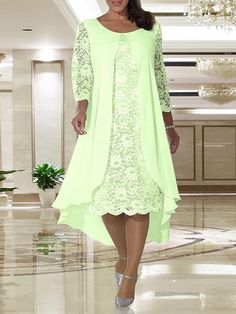 A-line Hi Low Chiffon Lace Long Sleeve Mother of Bride Dress - Princessly