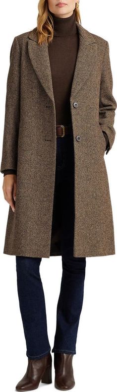 Lauren Ralph Lauren Broken Twill Wool Blend Coat | Nordstrom Thrift Inspiration, Fashion Goals, Brown Tweed, Lauren Brown, Tweed Coat, Wool Blend Coat, Fall Style, Long Coat, The Professional