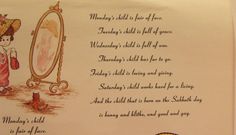 Monday's Child Poem Illustrated with Verse Poem Illustration, In Frame, Poster Size