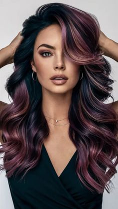 Black Plum Hair, Hair Colour For Dark Skin Tones, Deep Plum Hair Color, Plum Balayage, Dark Plum Hair Color, Hair Color Ideas Dark, Mahogany Balayage, Plum Hair Color Ideas, Dark Plum Hair