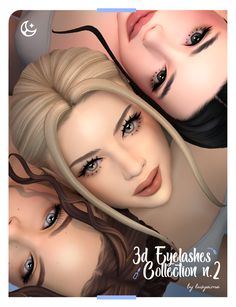 three beautiful women with long hair and blue eyes are depicted in this digital art image