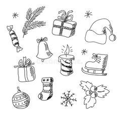 black and white christmas doodles royalty illustration