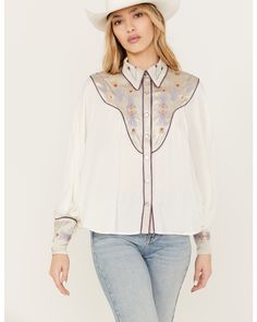 Shyanne Women's Blocked Western Shirt, White Jeans And White Shirt, Womens Western Tops, Western Outfit, Western Tops, Shirts Women, Western Shirt, Anniversary Party, Women's Shirts, Western Shirts