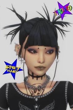 an animated image of a woman with black hair and piercings