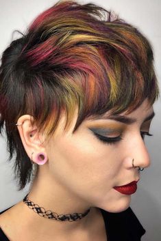 Rainbow Hair Ideas For Brunette Girls — No Bleach Required ★ Rainbow Hair Ideas, Rainbow Hair Color Ideas, Hair Color Ideas For Brunettes Short, Hair Color 2017, Funky Hair Colors, Oil Slick Hair, Undercut Designs, Short Hair Highlights, Bold Hair Color