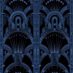 an art deco wallpaper design in blue and black