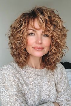 34 Ultra-Chic Short Curly Hairstyles for Women Over 50 in 2024 – CreativeBooster Framing Layers, Golden Copper