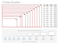 the tv sizes guide for televisions and other electronic devices, including two different screens