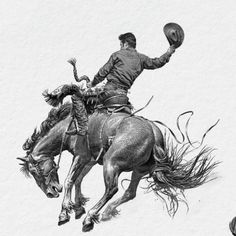 a drawing of a man riding on the back of a bucking bronco horse