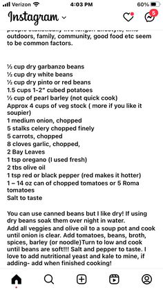 Common Factors, Pearl Barley, Cubed Potatoes, Garbanzo Beans, Red Beans, White Beans, Oregano, Celery, Garlic Cloves