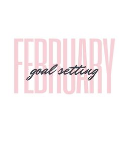 the word february written in black ink on a white background with pink and gray lettering