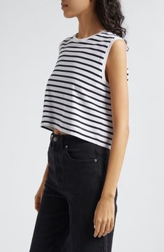 Stripes are always in season, but when splashed across a pure cotton cropped tank, we suggest wearing it all throughout the sunniest one. 18" length Crewneck 100% cotton Machine wash, dry flat Made in Peru Casual Crop Top Tank For Day Out, Summer Cotton Crop Top Tank, Casual Cropped Tank Top For Everyday, Summer Style Sleeveless Crop Top For Everyday, Casual Cotton Tops For Warm Weather, Summer Sleeveless Crop Top For Everyday, Chic Summer Crop Top For Everyday, Trendy Cropped Tank Top For Everyday, Casual Everyday Sleeveless Crop Top