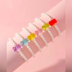 Girls Gummy Bear Look Beaded Bracelet With Faux Pearls. Pick Your Favorite Color! Kids Beaded Bracelets, Frozen Jewelry, Kids Bead Bracelet, Bracelet Business, Jelly Bracelets, Heart Cross Necklace, Diy Choker, Fingerprint Necklace, Kids Accessories Jewelry