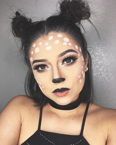 This look DOE. @rebeccaaxxo gives us her best deer in da spotlight look in an ANGL choker and top. Visit our site to shop your #Halloween costume needs! #ANGLbabe Bambi Halloween, Nem Halloween Makeup, Makijaż Sugar Skull, Deer Halloween Makeup, Halloween Makeup For Kids, Devil Makeup, Deer Makeup, Halloweenský Makeup, Halloween Make-up Looks