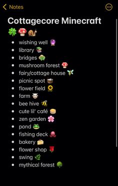 a screenshot of the game cottageocore minecraft texting list on an iphone