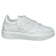 Chanel Rev White Calfskin Leather Cc Logo Tie Flat Runner Trainer Sneaker 37 ********** Chanel ********** Brand: Chanel Size: 37 (Know Your Chanel Size) Season: Rev Color: White Style#: G45079 B13302 Np503 Style: Sneaker Material: Calfskin Cc Side Large Logo Lace Up Tie Front Chanel Black Cc Front Logo White Calfskin Leather Material Chanel Tongue Logo Large Cc Bottom Logo *** Sold Out Worldwide / Impossible To Find *** Brand New In Box, Comes With Original Box And Dust Bag 100% Authentic Or You Chanel Thong Sandals, Chanel Trainers, Chanel Espadrilles, Low Ankle Boots, Navy Chanel, Chanel Sneakers, Canvas Loafers, Chanel Brand, Strappy Sandals Heels