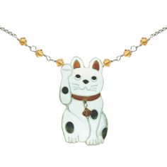 Lucky Cat Large Necklace | Available at Bamboo Jewelry Online for $60! Handmade Gold Jewellery, Large Necklace, Necklace Clasps, Silver Chains, Lucky Cat