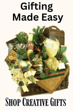 a basket filled with lots of holiday items and the words gifting made easy shop creative gifts