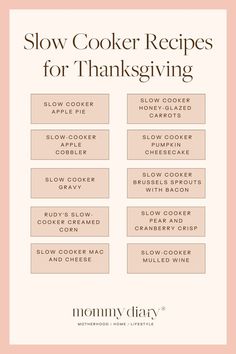 a recipe book with the words slow cooker recipes for thanksgiving written in black and white