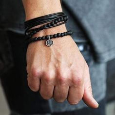 Leather Silver Bracelet, Silver Bracelet Designs, Kay Jewelry, Men's Outfits, Stone Wrapping, Rustic Jewelry, Wrap Bracelets, Mens Leather Bracelet, Bracelet Black