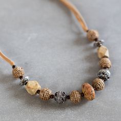 Shaalee Stone Bead & Leather Necklace - Ten Thousand Villages Leather Beaded Necklace, Lunch With Friends, Chain Scarf, Candle Wall Decor, Necklace Leather, Medical Insurance, Cuff Rings, Wood Stone, Accessories Bags Purses