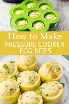 how to make pressure cooker egg bites on a plate with the title overlay