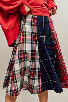 Multi Plaid Skirt, Plaid Patchwork Skirt, Plaid Midi Skirt With Lining, Winter Scottish Plaid Skirt, Classic Academia, Vintage Tartan Skirt, Midi Skirts Style, Seamless Top