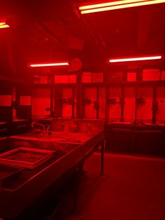 a room filled with lots of red lights