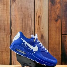 Custom Airmax Blue design with white Drip, Gift for him, Customized shoes, Gift for her, Custom Sneakers, Perfect Birthday Gift - Kiaun's Customs LLC Customized Sneakers, Nike Airmax 90, Birthday Shoes, Drip Design, Nike Fashion Shoes, Bespoke Fashion, Custom Nike, Urban Street Style, Custom Nikes