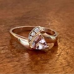 Little Stellar! Solid 14k Rose Gold And Genuine Morganite, And Three Natural White Sparkly Diamonds. Marked 14k. Inside The Shank Size 5 Morganite, Womens Sizes, Rose Gold, Women Jewelry, Gold, Women Shopping, Color