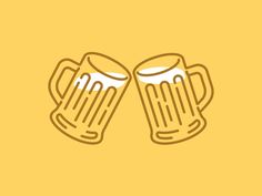 two mugs of beer on a yellow background