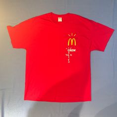 This Is A Brand New, Never Worn Mcdonald’s Employee Travis Scott Crew T-Shirt!! Red Crew Neck T-shirt With Graphic Print, Red Casual Crew Neck T-shirt, Red Crew Neck Casual T-shirt, Casual Red Crew Neck T-shirt, Company Shirts, S Crew, Travis Scott, Colorful Shirts, Tee Shirts