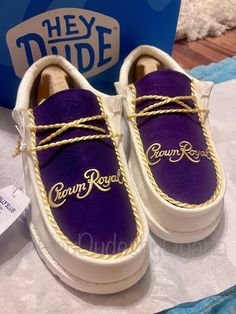 A pair of customizable Hey Dudes with your choice of Crown Royal bags!  Custom Crown Royal Hey Dudes come on your choice of black, white, gray or tan shoes. If you do not leave a shoe color choice in the personalization box, I will reach out to you to see what color shoes you would like.  If preferred I can use the gold strings instead of the laces! Just leave it in the personalization box! If it isn't noted, I will just use the regular laces.  Exact shoe may vary depending on availability. I will contact you if I can't find your particular color in your size.  Don't love something? That's okay! Yours shoes are completely customizable! Just leave me your design preferences by leaving a description in the personalization box when checking out and I'll reach out to confirm your order!  Due t Crown Royal Bags, Custom Crown, Mens Loafers, Color Shoes, Hey Dudes, Future Clothes, Tan Shoes, Men Clothes, Crown Royal