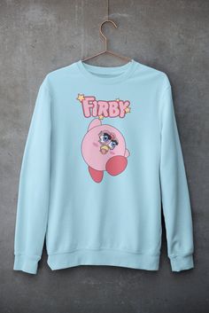 "Furby Kirby (\"Firby,\" if you will) was a genius request from one of my past Etsy buyers! SIZING The sweatshirt comes in unisex sizing. Not sure what size to get? Unisex sizing is based very closely on men's sizes, but with a more neutral cut to work for more body types. With unisex sizing, people who wear men's clothing usually stick with their standard sizing and those who were womens clothing often go a size down from their norm. If you'd like sizing charts or just a lil help deciding what Cursed Shirts, Kidcore Fashion, Britney Spears Shirt, Silly Clothes, Alt Clothing, Indie Clothing, Modern Clothes, 90s Crewneck, My Past