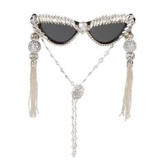 The perfect accessory for cruising Hollywood Blvd, these sunnies are so fabulous people will think you're a movie star! The jet black frames are embellished with crystal hued prong set rhinestones in round and marquis shapes. The stems have removable hanging rhinestone disco ball tassels at the temple that are draped with sparkling silver beaded chain. These fabulous sunnies also have a removable silver and crystal chain that can easily be worn as a fun mask chain! These starlet sunnies ship wit Hollywood Blvd, Black Frames, Crystal Chain, Indie Brands, Modern Bohemian, Disco Ball, Stylish Jewelry, Jet Black, The Star