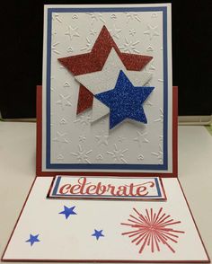 a patriotic card with stars and the word celebrate on it