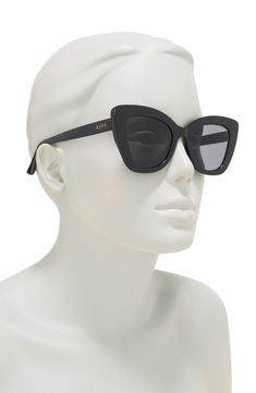 Subtle angles and squared edges shape a modern pair of cat eye sunglasses, comfortable for everyday wear. 52mm lens width; 21mm bridge width; 120mm temple length Integrated nose guards Acetate 100% UV protection Imported Matte Black Cat Eye Shield Sunglasses With Polarized Lenses, Trendy Wayfarer Cat Eye Sunglasses With Anti-reflective, Matte Black Cat Eye Sunglasses With Uva Protection, Everyday Black Cat Eye Sunglasses, Trendy Acetate Shield Sunglasses With Tinted Lenses, Trendy Tinted Shield Sunglasses In Acetate, Trendy Acetate Wayfarer Sunglasses, Black Acetate Cat Eye Sunglasses For Summer, Trendy Acetate Sunglasses With Mirrored Lenses