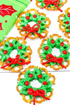 christmas wreath pretzels on a table