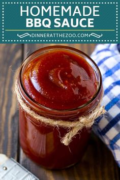 homemade bbq sauce in a mason jar with text overlay