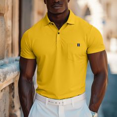 Season:Summer; Fabric:35%Cotton 65%Polyester; Sleeve Length:Short Sleeve; Look After Me:Washable,Wet and Dry Cleaning; Gender:Men's; Style:Basic,Fashion,Comfortable; Elasticity:Micro-elastic; Tops Type:Golf Shirt; Occasion:Holiday,Casual; Fit Type:Regular Fit; Pattern:Solid Color; Design:Patchwork,Pocket; Neckline:Ribbed Polo Collar; Listing Date:06/05/2024 Basic Fashion, Black White Yellow, Fashion Comfortable, Style Basic, Sleeve Fashion, Mens Golf, Light Hair, Golf Shirt, Casual Fit