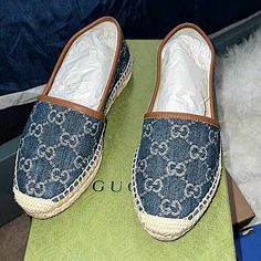 Like New Gucci Denim Espadrilles Size 34 Gucci Casual Round Toe Espadrilles, Casual Gucci Espadrilles With Round Toe, Casual Gucci Espadrilles, Casual Gucci Espadrilles For Spring, Casual Denim Espadrilles With Round Toe, Casual Denim Espadrilles For Spring, Designer Gucci Espadrilles For Spring, Pink Gucci Slides, Gucci Denim