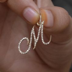 M Gold Pendant, M Initial Pendant, M Alphabet, Initial M, Alphabet Charm, Initial Pendant, Fine Jewellery Necklace, Pave Diamonds, Gold Pendant