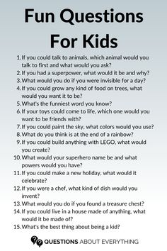 fun questions for kids Fun Questions To Ask Kids, Fun Questions For Kids, Questions For Kids, Kids Questions, Fun Questions, Parenting Knowledge, Funny Questions, Fun Questions To Ask, Icebreakers