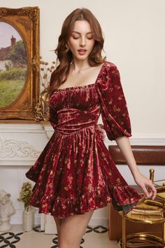 Taurus Outfits, Elegant Velvet Dress, Valentine's Dress, Velvet Outfits, Style Palette, Valentines Dress, Floral Velvet Dress, Betty Dress, 34th Birthday