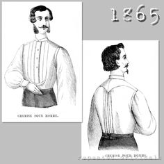 This listing is for a Sewing Pattern for a man's shirt , made from an original 1865 La Mode Illustrée pattern.  The PDF Pattern (A50101 1) has been copied exactly as published in 1865 using a CAD program and will print out FULL SIZE pattern pieces as a PDF of 24 A4 or letter pages using an ordinary printer  or 2 A0 Pages. A separate file for the Pattern Instructions in ENGLISH is also supplied. Some knowledge of sewing garments will be required, as the original pattern does not include seam allo 1860s Menswear, 1800s Men, 1860s Fashion, Victorian Shirt, Valentino Shirt, Sewing Garments, Victorian Man, Blouse Man, Clothing Reference